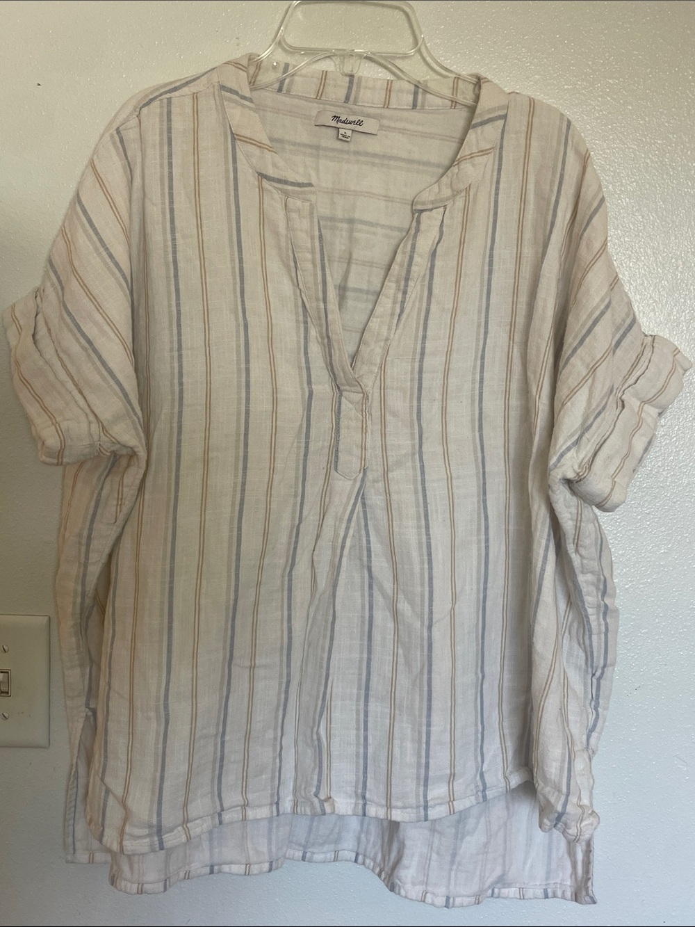Madewell Cream Tunic with Blue & Tan Stripes